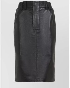 Saint Laurent Lamb Leather Midi Skirt - Black