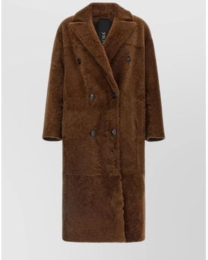 Blancha Double-Breasted Longline Fur Jacket - Brown