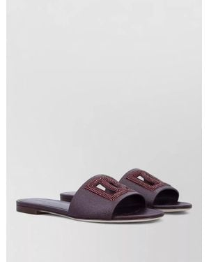Dolce & Gabbana Calfskin Dauphine Suede Formal Slide Sandals - Purple