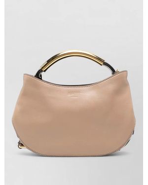 Moschino Leather Top Handle Clutch Bag - Natural