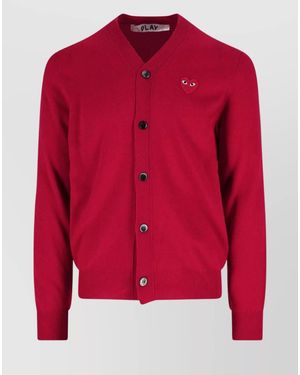 COMME DES GARÇONS PLAY Wool Crewneck Cardigan - Red
