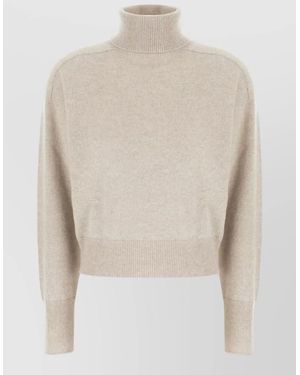Vanisé Cashmere Jumper Cropped High Neck Long Sleeves - White