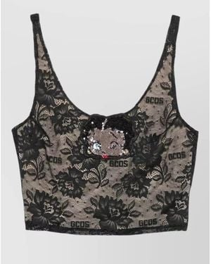 Gcds Betty Boop Logo Lace Cropped Tank - Gray