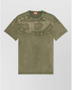 DIESEL Crewneck T Shirt Distressed Detailing - Green