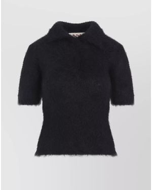 Marni Mohair Short-Sleeve Polo Shirt - Black