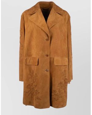 Ermanno Scervino Leather Jacket Long Cut Notched Lapels - Brown