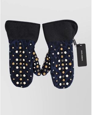 Dolce & Gabbana Studded Leopard-Print Shearling Gloves - Black