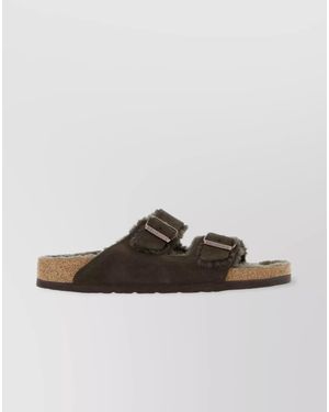 Birkenstock Shearling Slippers With Cork Sole And Open Toe - Brown