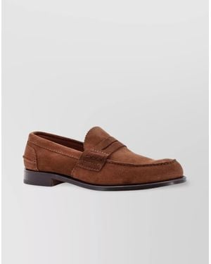Church's Round Toe Suede Loafer With Stitch Detailing - Brown