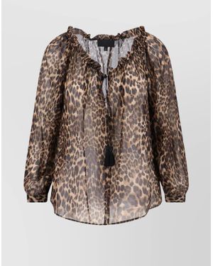 Nili Lotan Long Sleeve Animal Print Top With Ruffles - Brown