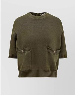 Golden Goose Cropped Knit Crew Neck Pocket - Green