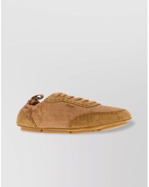 Fendi Low Profile Round Toe Embossed Texture Sneakers - Multicolor