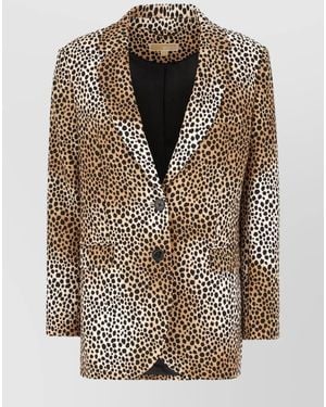 Michael Kors Blazer Animal Print Front Pockets - Black
