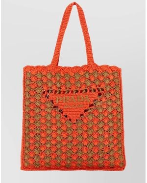 Prada Raffia Shopping Bag Crochet Design - Red