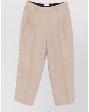TOTEME Linen Tailored Trousers Belt Loops Pleats - Natural