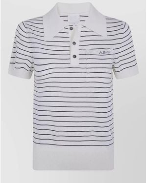 A.P.C. Aline Striped Knit Polo Shirt - Gray