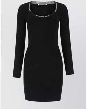 Alexander Wang Fitted Round Neck Mini Dress With Embellished Collar - Black