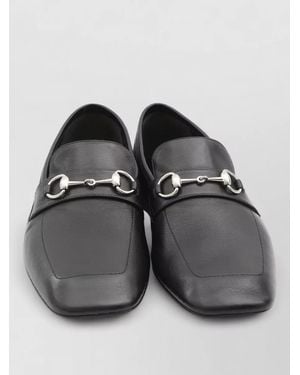 Gucci Leather Loafers Horsebit Detail Square Toe - Black