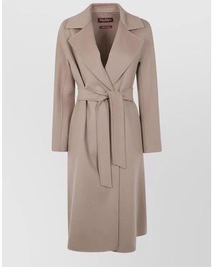 Max Mara Mst Cles Long Belted Coat Lapel - Natural
