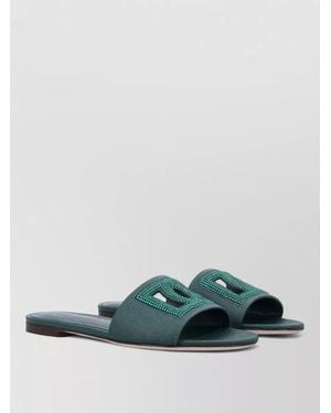 Dolce & Gabbana Crystal Logo Flat Leather Slide Sandal - Green