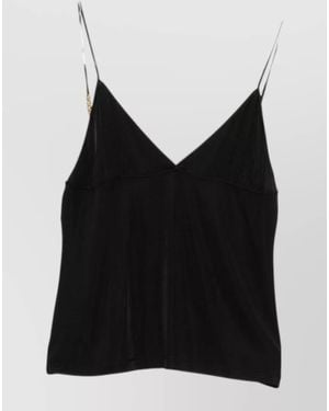 Saint Laurent Satin V-Neck Chain-Link Strap Sleeveless Camisole - Black