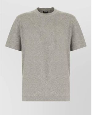 ZEGNA Crew Neck Plain Regular Fit Short Sleeves - Gray