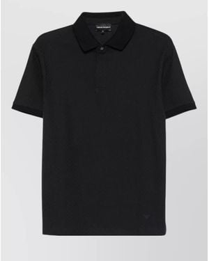 Emporio Armani Textured Cotton Polo Shirt Short Sleeves - Black