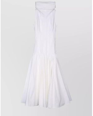 Jacquemus Midi Dress With Flared Skirt And High Neck - White