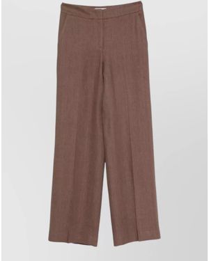 Via Masini 80 Linen Trousers Belt Loops Button Detail - Brown