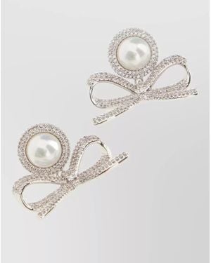 Self-Portrait Bow Crystal Pearl Drop Earrings Design - White