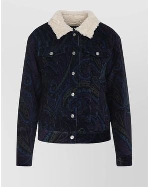 Etro Printed Cotton Fitted Jacket - Blue