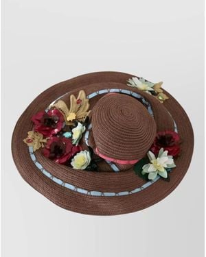 Dolce & Gabbana Floral Straw Sun Hat - Brown