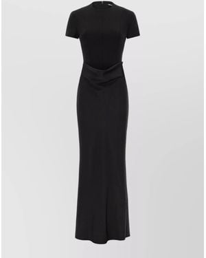 ROTATE BIRGER CHRISTENSEN Draped Maxi Dress Fitted Short Sleeves - Black