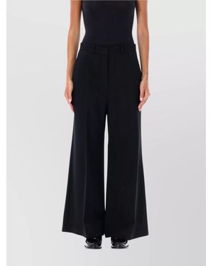 Low Classic Wide Wool Pants Featuring Pockets - Black