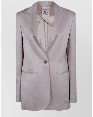 Semicouture Tailored Linen Viscose Jacket Front Pockets - Gray