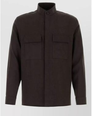 ZEGNA Linen Shirt Featuring Refined Chest Pockets - Grey
