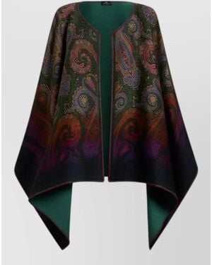 Etro Wool Reversible Paisley Poncho - Black
