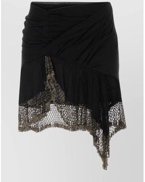 Isabel Marant Asymmetric Draped Skirt Fringe Detail - Black