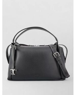 Tod's Pebble Grain Shoulder Bag Top Handles Strap - Black