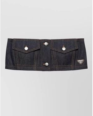 Prada Cotton Shirt Top Button Detailing Pockets - Black