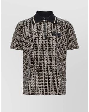 Balmain Jacquard Zip Polo Shirt - Grey