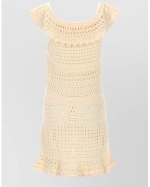 Isabel Marant Zoa Mini Dress Crochet Ruffle Neckline - Natural