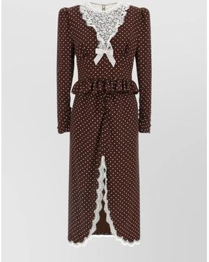 Alessandra Rich Silk Polka Dot Midi Dress - Brown