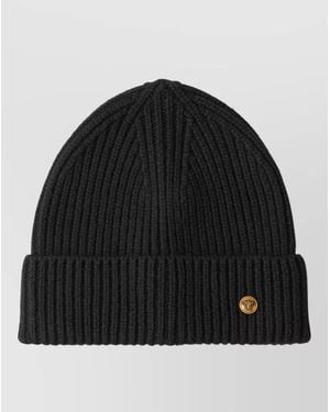 Versace Knit Beanie Hat Ribbed Texture Design - Black