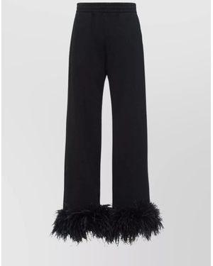 Prada Feather Trim High-Rise Wide-Leg Pants - Black