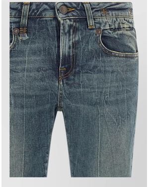 R13 High Waist Flared Denim Jeans Distressed Stitching - Blue