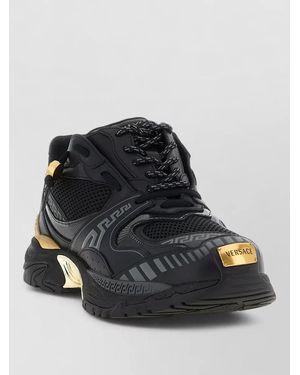 Versace Mesh Leather Sneakers Tone Detailing - Black