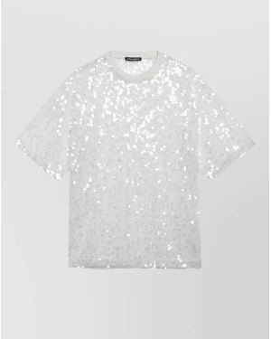 Dolce & Gabbana Crew Neck Shirt Sequin Embellishments Short Sleeves - White