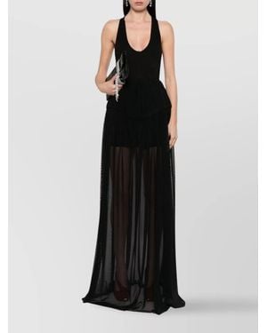 David Koma Sheer Racerback Evening Dress With Pleated Skirt - Black