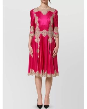 Dolce & Gabbana Silk Lace A-Line Midi Dress - Red